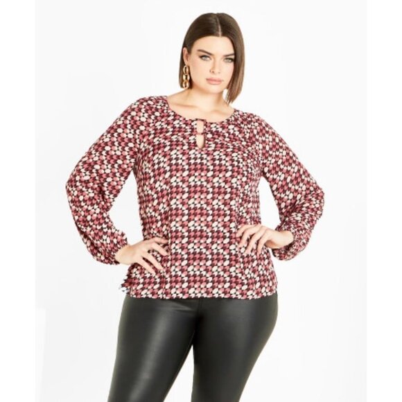 Avenue Tops - Avenue Size 20 2x Geometric Long Sleeve Blouse